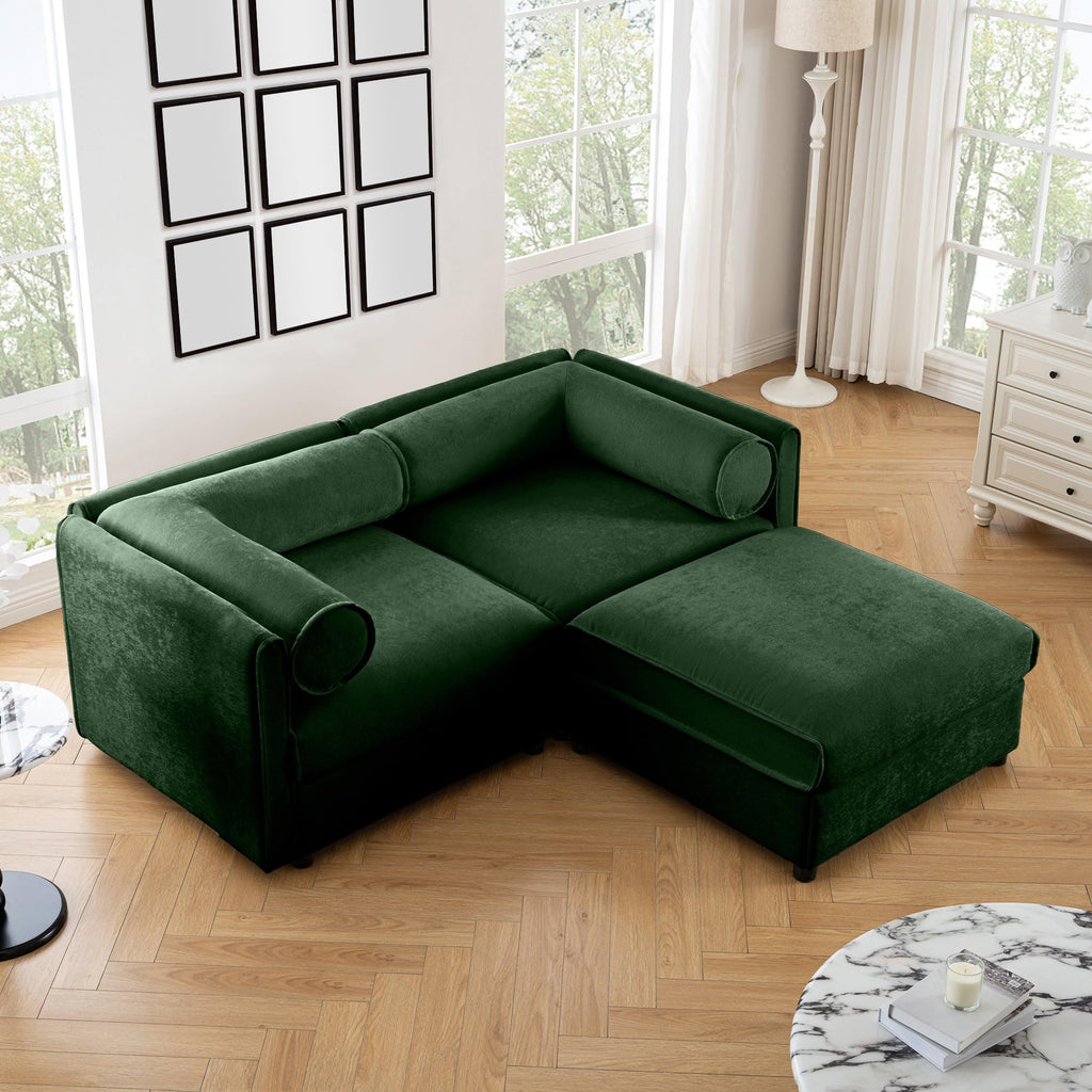Large Sectional Couches for Living Room, Corner Couch with Storage Chenille Sectional Sofa, Cylindrical Backrest and Armrests 6 Seats,Green