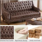 Faux Leather Sofa Couch, Button-Tufted 3-Seater Sofa with Armrest & Deep Seat, 74" Vintage Chesterfield Style Upholstered Loveseat Sofa for Living Room/Home Lounge Apartment, Deep Brown