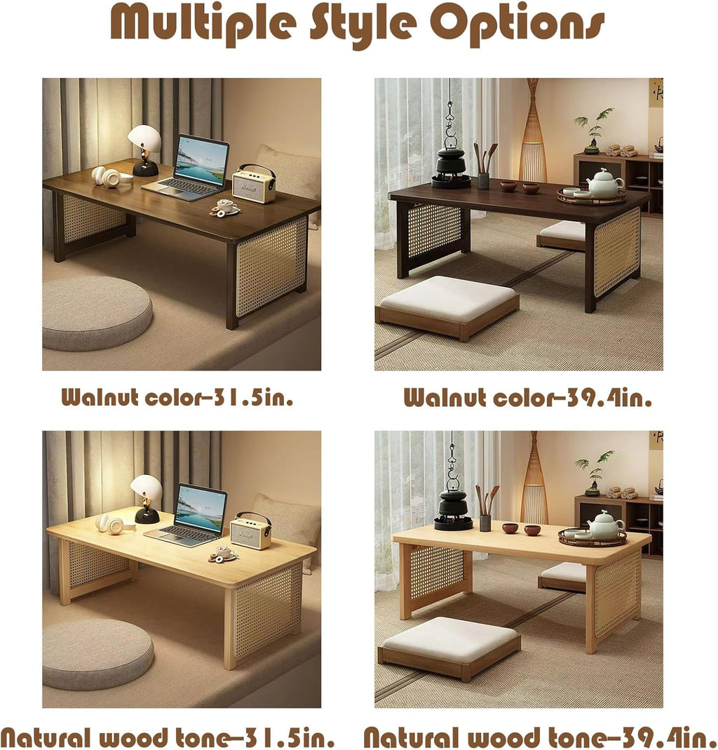 Japanese Floor Table Bamboo Folding Coffee Table Portable Solid Wood Japanese Coffee Table, No Assembly Japanese Dining Table for Sitting on The Floor, Easy Storage(31.5 * 18.9 * 13.8in.)