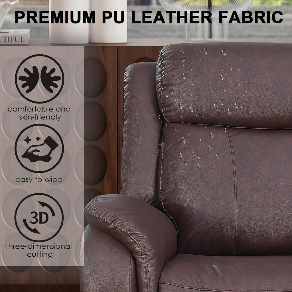 Power Recliner Sofa Set, 3 Piece Reclining Couch for Living Room, Brown Leather Home Theater Seating Recliner Couch Set with Storage and Cup Holders