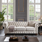 Harper & Bright Designs 3-Seat Chesterfield Sofa with Button Tufted, Nailhead Trim and Solid Wood Legs, Classical Linen Fabric Couch for Living Room, Office, Light Grey