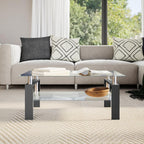 vidaXL Coffee Table with Black Melamine Frame and Tempered Glass Top, Side Table for Living Room, 37.4''x21.7''x15.7'', Black and Transparent