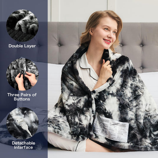 OCTROT Heated Blanket Electric Throw - Fleece Sherpa Heating Blanket for Sofa, Faux Fur Warm Heater Lap Blankets with 5-Position Timer 10-Heating Levels ETL&FCC Certification, for Adults