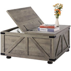 VEVOR 31.5" Farmhouse Coffee Table, Hinged Square Coffee Table with Large Storage Compartment, Wooden Rustic Cocktail Table for Living Room, Bedroom, Apartment, Studio, Black & White