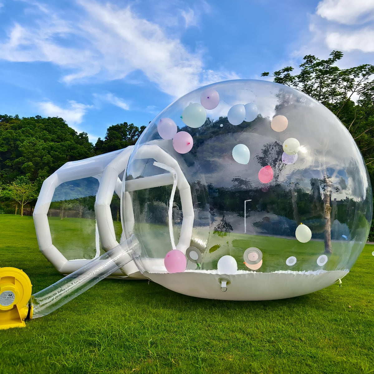 8FT Inflatable Bubble House for Kids, Clear PVC Bubble Balloon House with Tunnel, Air Blower, 600W Air Pump Transparent Bubble House Dome Inflatable for Party, Yard Decoration