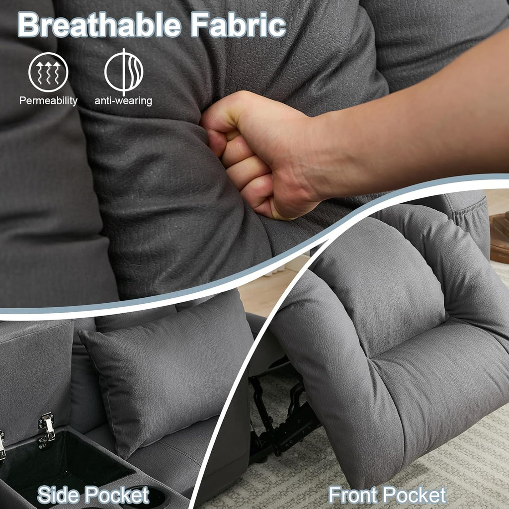 SAMERY 65.5" RV Loveseat Double Recliner With Console | Wall Hugger Reclining Sofa | Theater Seats | Couch | Furniture for RV and Home (Dark Gray)