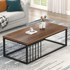 FOLUBAN Black Coffee Table, Modern Square Center Table for Living Room, Industrial Rustic Wood and Metal Cocktail Tea Table, 31.5 Inch