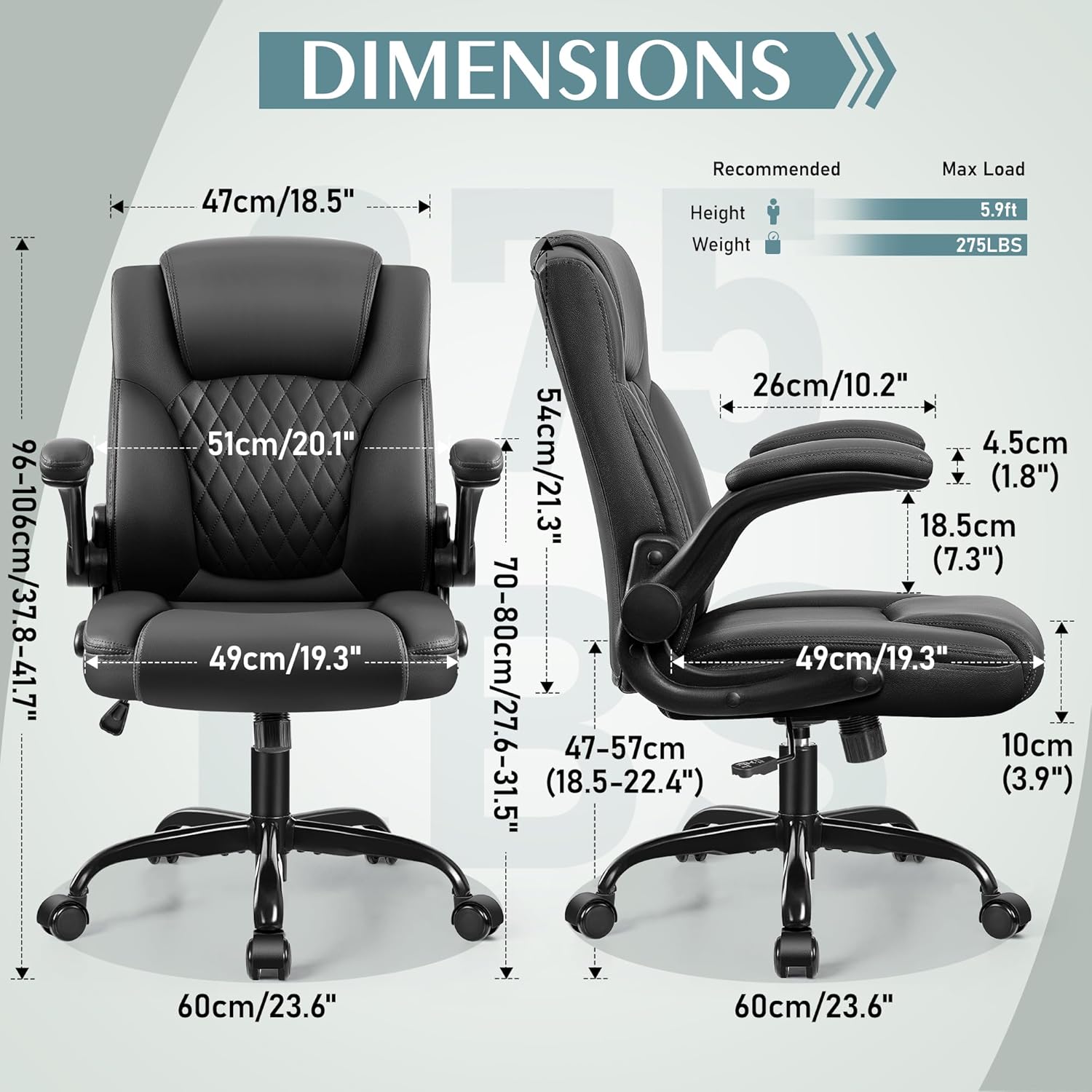 Leather Office Chair, PU Home Computer Desk Chairs with Ergonomic Back Support, 360°Swivel Free，Small Gaming Chair with Wheels and Adjustable Armrests, for Short People Use, Black