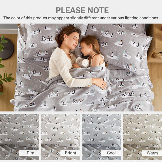 Sleep Philosophy True North Cozy Flannel Warm 100% Cotton Sheet - Novelty Print Animals Stars Cute Ultra Soft Cold Weather Bedding Set, Twin, Pink/Grey Snowflakes 3 Piece