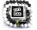 LGBT Relationship Bracelet | 2 Pieces | White Howlite, Black Matte Agate, Rainbow Resin | Oil Diffuser Beads | Gay Couples Strong Cord | Handmade | Love is Colorful