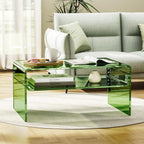 Acrylic Coffee Table for Living Room Clear Rectangle Lucite Table with Open Storage Shelf (1, Green, Large)