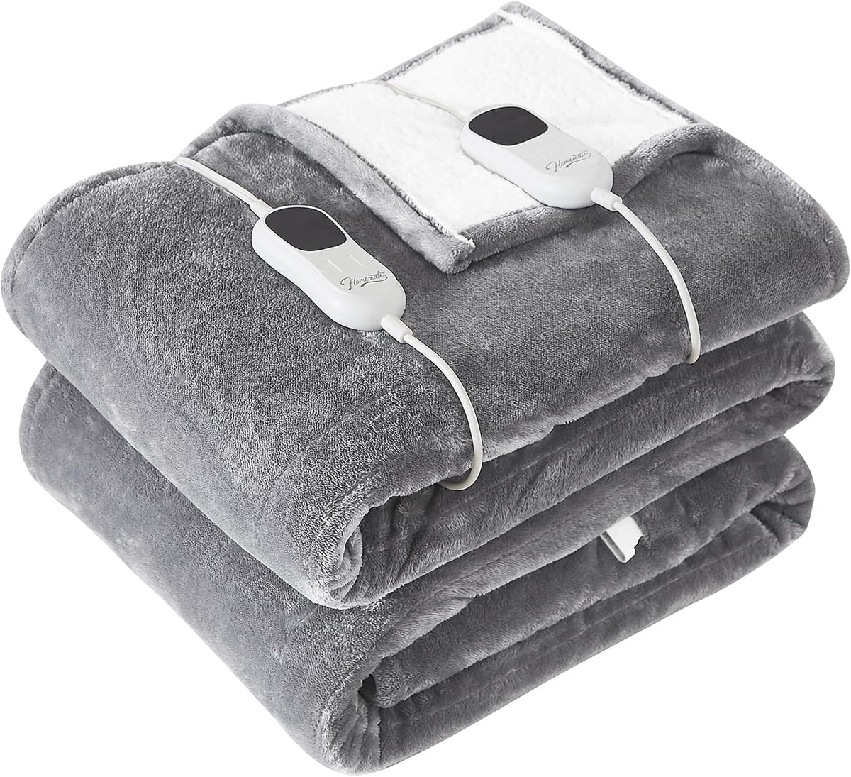 Homemate Electric Heated Blanket Queen - 84"x90" Heating Blanket Queen Size Dual Control 1/2/4/6/8 Hours Auto-Off 10 Heat Level Heat Blanket Over-Heat Protection Flannel Sherpa ETL Certification