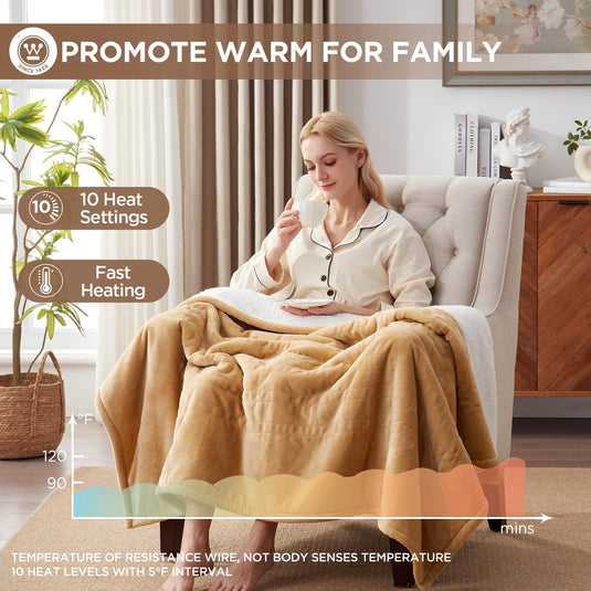 Westinghouse Heated Blanket Queen Size, Soft Flannel to Sherpa Electric Blanket with 10 Heating Levels, 12 Hours Auto Off, Fast Heating Blanket, Machine Washable, 84x90 Inch, Charcoal