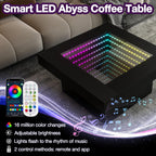 FKWin Black Modern Coffee Tables - Endless Depth Mirror Square Coffee Table with LED Lights, Black Table for Living Room, Tempered Glass-Top Center Tables, 31"