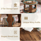 HSH Round Wood Coffee Table, 2 Tier Circle Center Table with Storage, Farmhouse Modern Wooden Living Room Coffee Tea Tables, Unique Vintage Circular Middle Cocktail Table, 31.5 in Rustic Brown