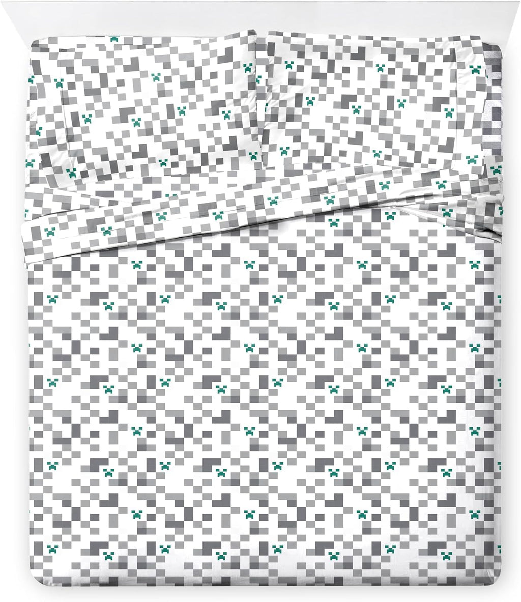Jay Franco Minecraft Creeper Queen Comforter Set - 7 Piece Gamer Bedding Includes Sheet Set & Pillow Covers - Super Soft Checkered Bedding