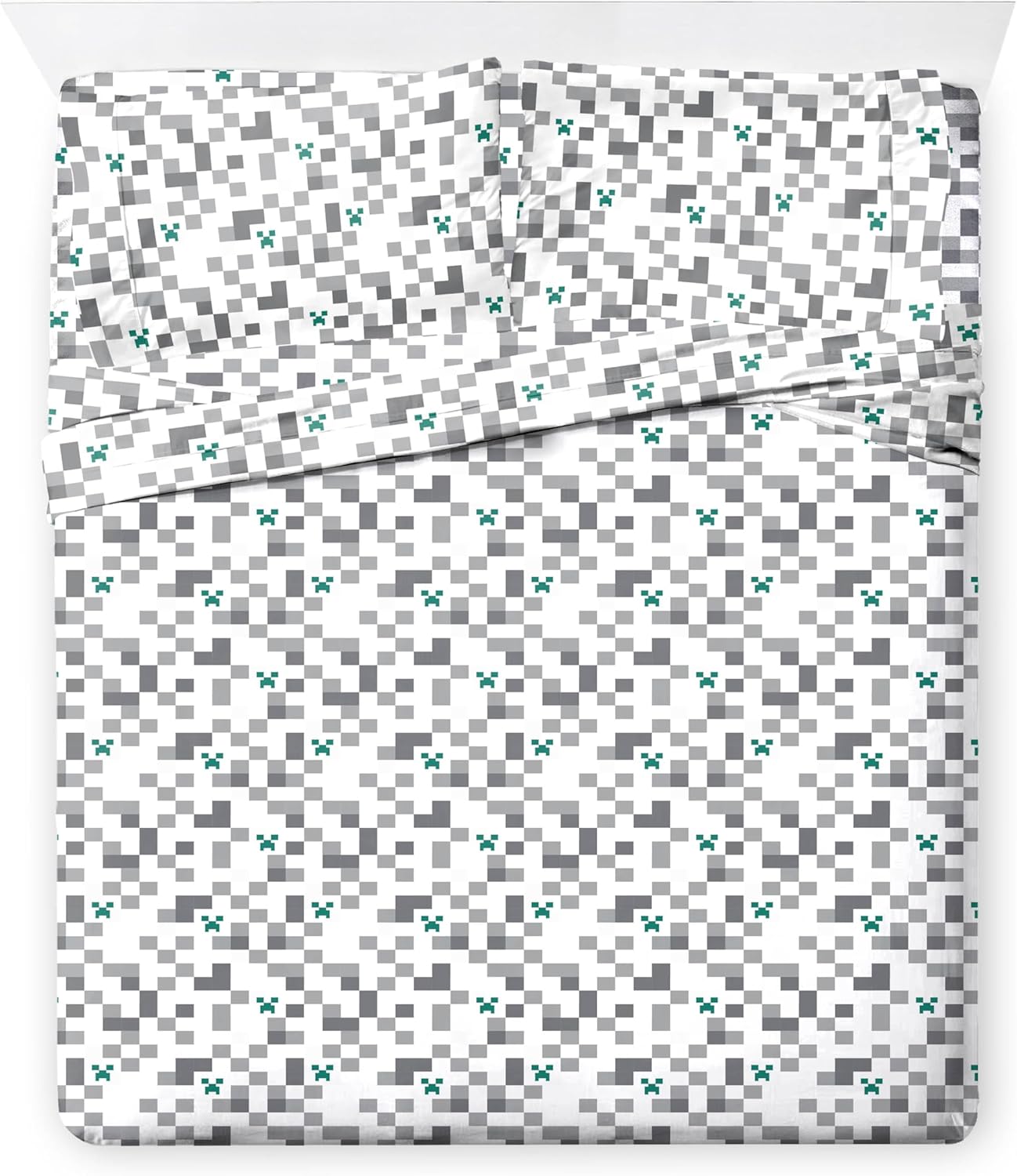 Jay Franco Minecraft Creeper Queen Comforter Set - 7 Piece Gamer Bedding Includes Sheet Set & Pillow Covers - Super Soft Checkered Bedding