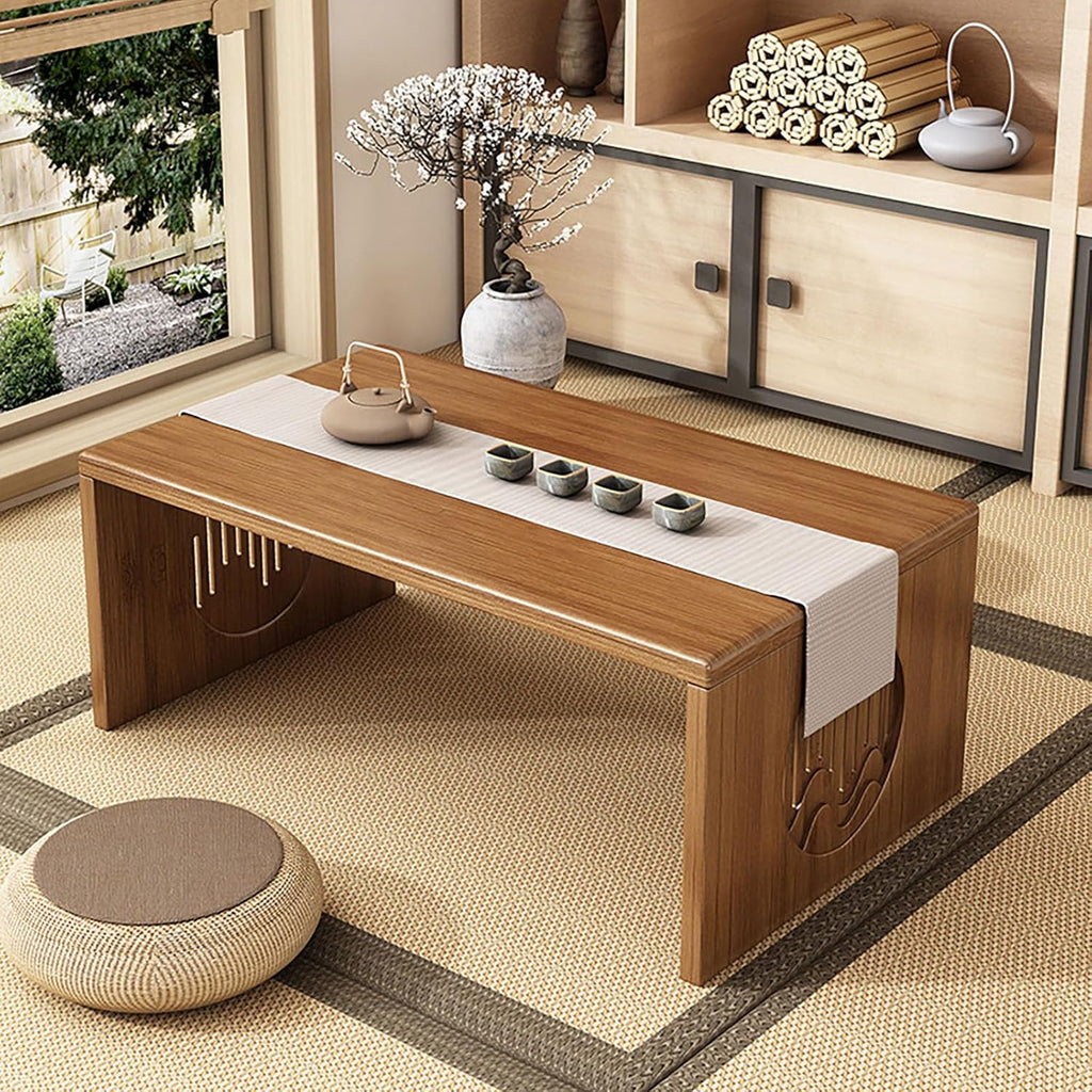 Folding Coffee Table Bamboo Foldable Japanese Floor Table No Assembly, Solid Wood Japanese Coffee Table Low Tea Table for Sitting on The Floor, Home Office, Meditation & Tea Ceremony (Easy Storage)