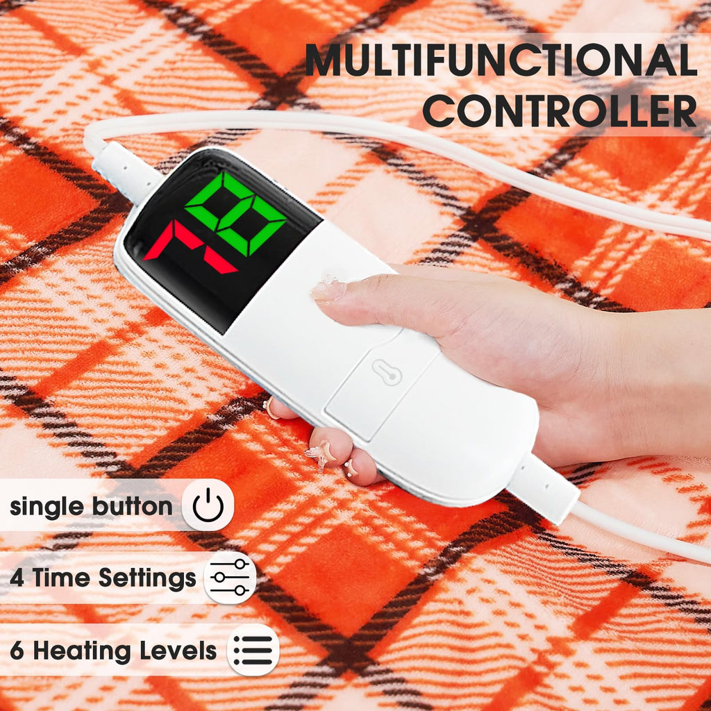 Elektrisch verwarmd deken, 50X60, verwarmingsdeken met 10 verwarmingsniveaus/8 uur automatische uitschakeling, marineblauw geruit Sherpa-dekenverwarmer voor volwassenen, wasbaar deken cadeau voor bank bed kantoor, ETL