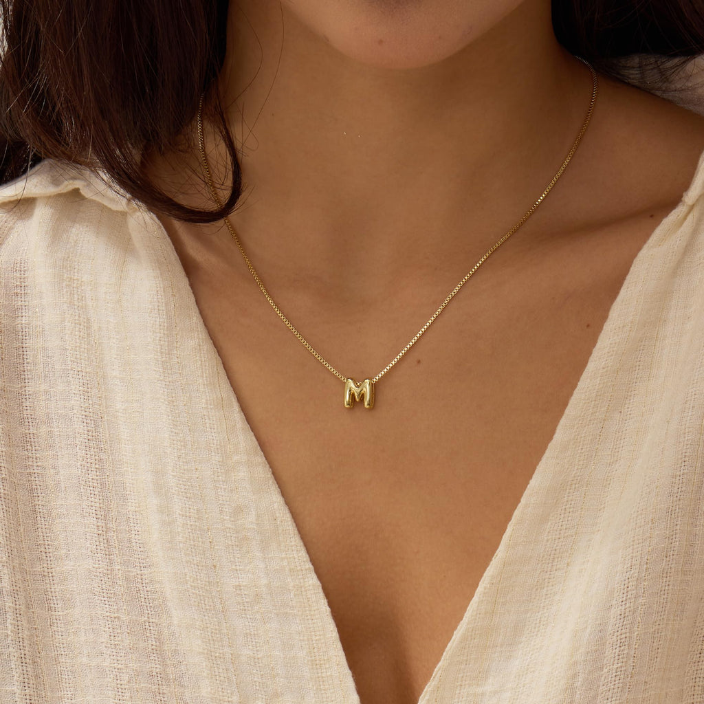 MARYLAX Bubble Letter Necklaces Gold, 14K Gold Plated Initial Necklaces for Women, Dainty Gold Bubble Letter Necklace, Personalized Bubble Pendant Name Necklace, Trendy Gold Jewelry