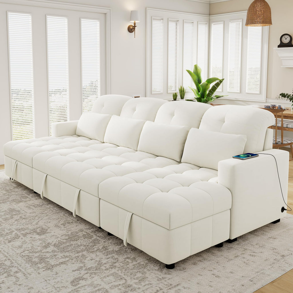 Oversized U-Shaped Sleeper Sectional Sofa Modern Fluffy Corduroy Upholstered Corner Convertible Sofabed with Pull Out Sleeper Couch Bed ,Storage Left Chaise and Pillows for Living Room Furniture Sets
