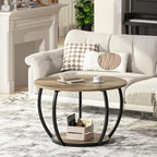 GreenForest Round Coffee Table with 2-Tier Open Storage, 27.6 inch Small Circle Coffee Tables with Adjustable Feet, Modern Mini Center Table for Small Living Room, Grey Wash