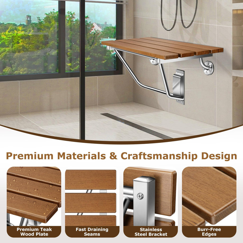 Wall-Mounted Folding Shower Seat 28" with Stainless Steel Bracket, Enhanced Structural Stability, 500 lb Capacity, Space-Saving, Suitable for The Elderly, Disabled, Pregnant Individuals, Children.