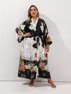 Women's Floral Long Satin Robes Plus Size Long Silk Robes Peacock Floral Kimonos Sleepwear Dressing Gown