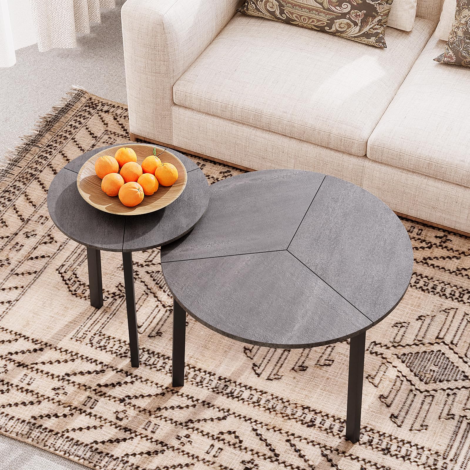 COSIEST Glass Coffee Table, 32" Round Coffee Tables with Storage, 2-Tier Glass Top, Clear Coffee Table, Simple & Modern Center Table for Living Room or Home Office (Champagne)