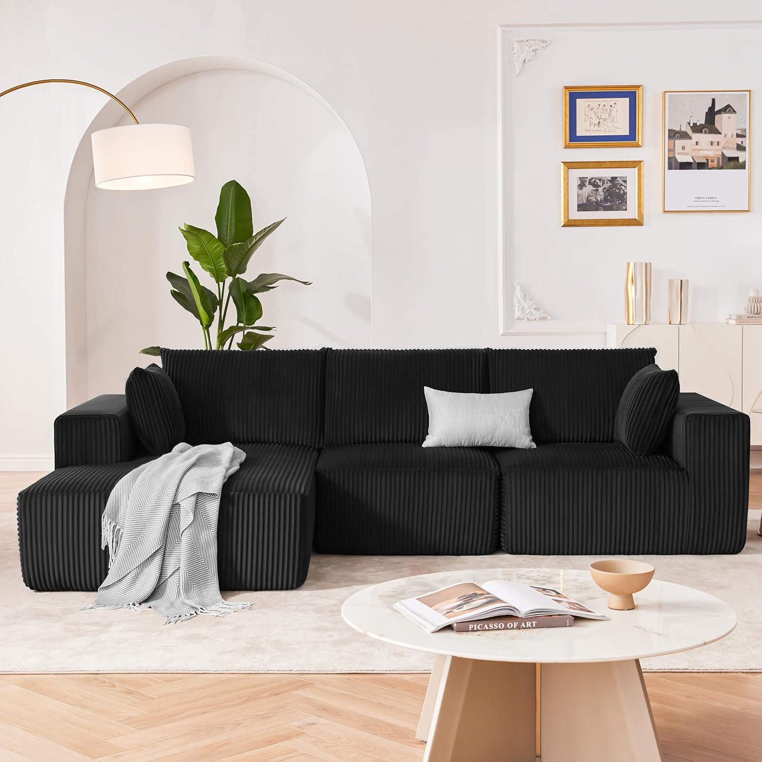 108” Modular Sectional Sofa, Cloud Sectional Couch with Deep Seat, Modern Modular L-Shape Sofa Couch with Chaise,Upholstered Couches for Living Room Bedroom (Black, Left Facing Chaise)