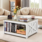 VEVOR 31.5" Farmhouse Coffee Table, Square Coffee Table with Open Storage Compartment, Wooden Rustic Cocktail Table for Living Room, Bedroom, Apartment, Studio, Grey & White