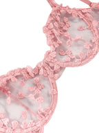 Lilosy Sexy Mignon Soutien-gorge à Armatures Push Up Bretelles Cœur Brodé Maille Transparente Ensemble de Lingerie pour Femmes Soutien-gorge Transparent et Culotte 2 Pièces Rose Très Petit