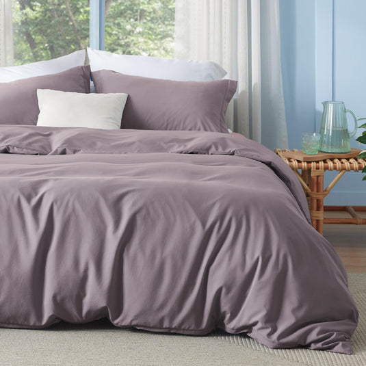 Bedsure Grey Duvet Cover Queen Size - Polyester & Rayon Derived from Bamboo Cooling Queen Duvet Cover Set, 3 Pieces, 1 Zipper Closure Duvet Cover (90"x90") & 2 Pillow Shams, Comforter Sold Separately