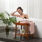 Utoplike Teak Shower Bench Seat with Handles, Portable Wooden Spa Bathing Stool with Storage Towel Shelf, 22" x 13" x 18.6", Perfect for Indoor and Outdoor Use