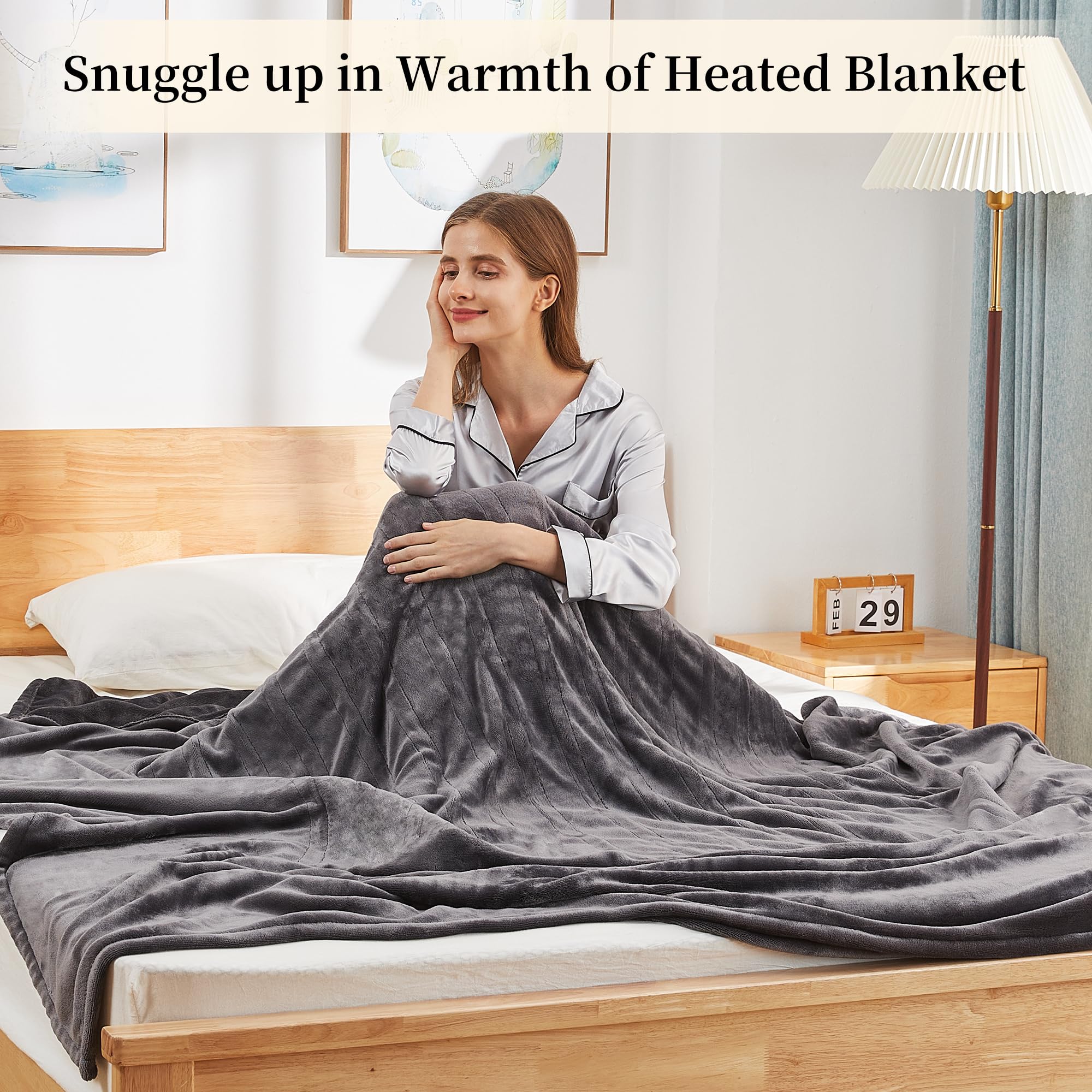 Heated Blanket Electric Blanket Full Size, Super Soft Cozy Upgraded Flannel Heating Blanket with 6 Heating Levels & 1-10 Hours Auto Off, Fast Heating & Overheat Protection, 72" x 84", Dark Gray