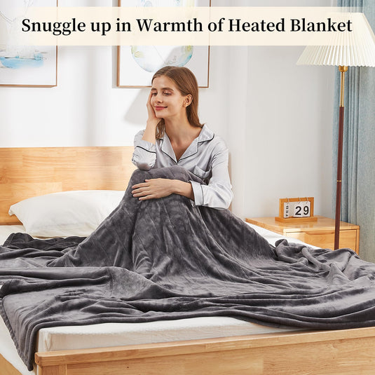 Heated Blanket Electric Blanket Full Size, Super Soft Cozy Upgraded Flannel Heating Blanket with 6 Heating Levels & 1-10 Hours Auto Off, Fast Heating & Overheat Protection, 72" x 84", Dark Gray