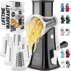 Zulay Rotary Cheese Grater 3 Blade Cheese Shredder - Manual Hand Crank Cheese Grater With Reinforced Suction & 3 Interchangeable Drums - Easy to Use Vegetable Chopper - Black