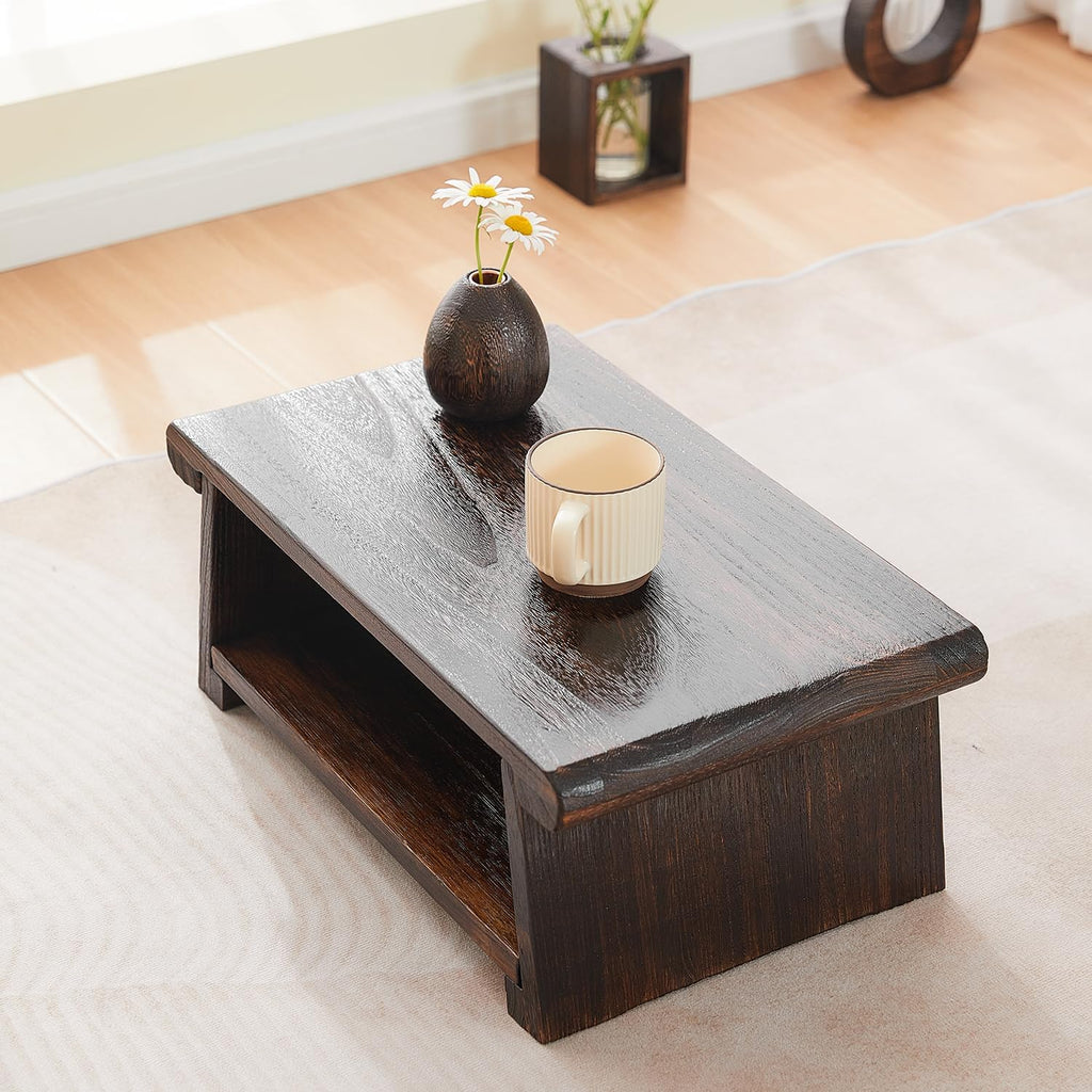 Japanese Altar Table,Folding Floor Table,Wood Small Low Meditation Table,Coffee Table for Living Room, Brown,19.7" x 11.8" x 7.9"