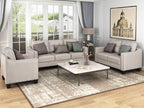 3 Pieses Mid-Century Modern Sofa Sets Linen Fabric Tufted Back Include 3 Seaters Couch, Loveseat and Armchair with Rivets Rivets for Home Apartment Office Living Room Furniture Sets