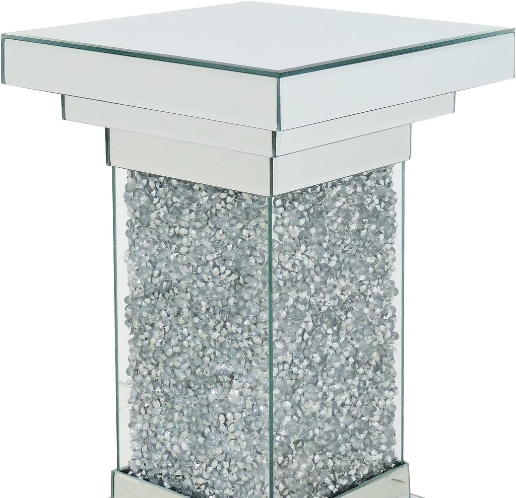 Pregaspor Silver Mirrored End Table, Square Side Table With Crystal Inlay, Modern Gorgeous Coffee Table for Living Room Bedroom