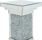 Pregaspor Silver Mirrored End Table, Square Side Table With Crystal Inlay, Modern Gorgeous Coffee Table for Living Room Bedroom