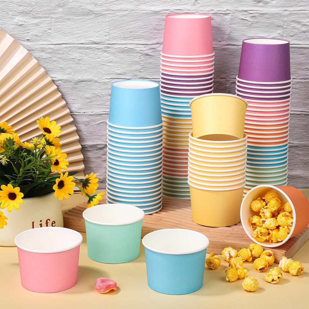Aodaer Paper Ice Cream Cups Disposable Dessert Bowls 6 Colors Ice Cream Containers Hot and Cold Food Bowls Summer Party Treat Cups for Frozen Yogurt, Dessert, Sundae (300, 8 oz)