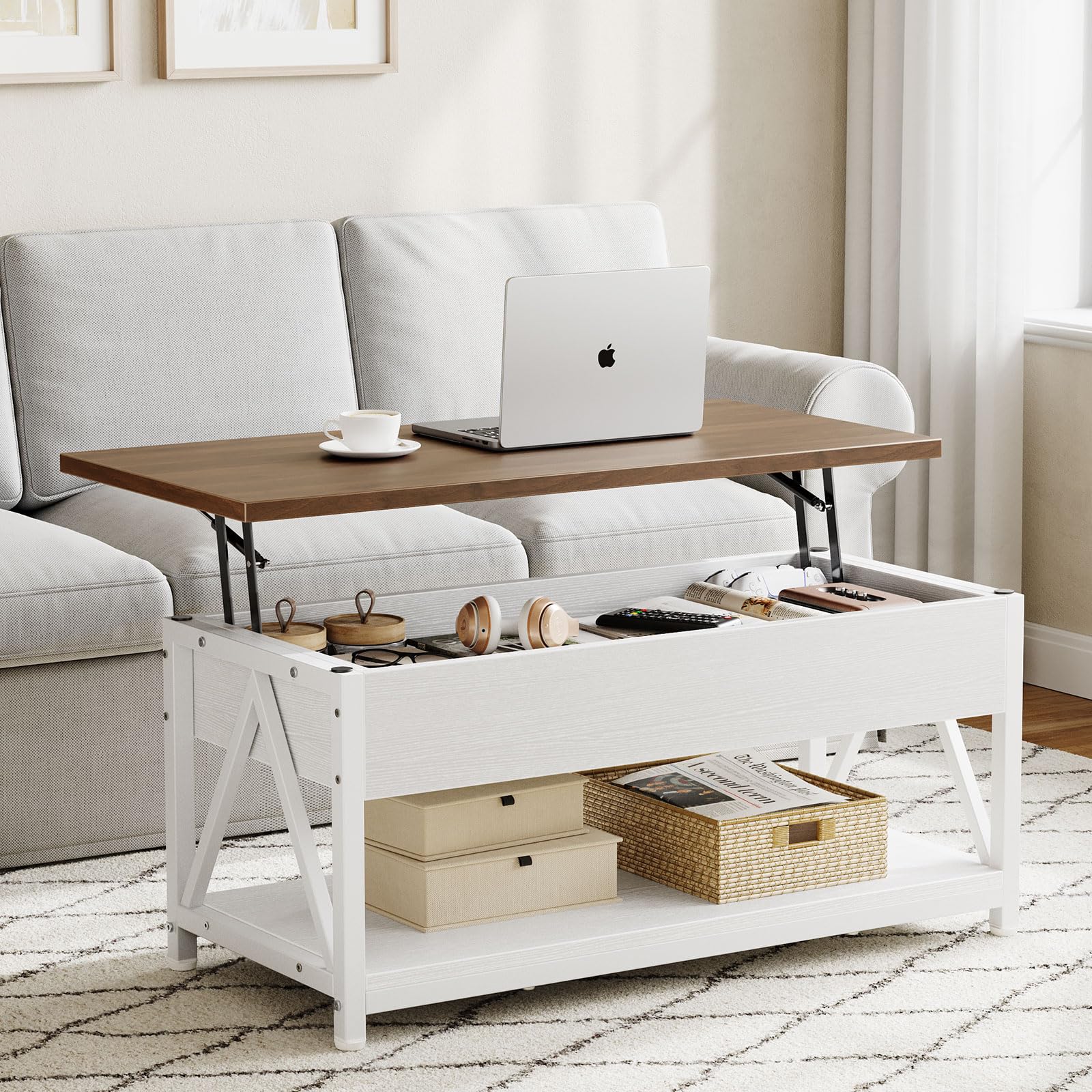 Lift Top Coffee Table,Lift Coffee Tables with Storage Shelf and Large Hidden Compartment for Living Room,Lifting top Coffee Table for Small Space,Black