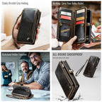 Defencase Compatible with iPhone 13 Pro Max Case Wallet with RFID Blocking Card Holder for Women Men, PU Leather Magnetic Snap Flip Zipper Strap Wallet Phone Case Fit for iPhone 13 Pro Max 6.7, Coffee