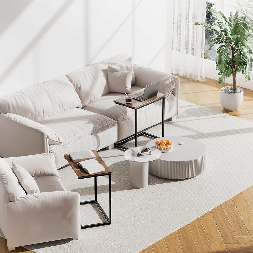 Pipishell C Shaped End Table 27 inches High, Side Table for Couch Slide Under, C Table Sofa Side End Table for Living Room