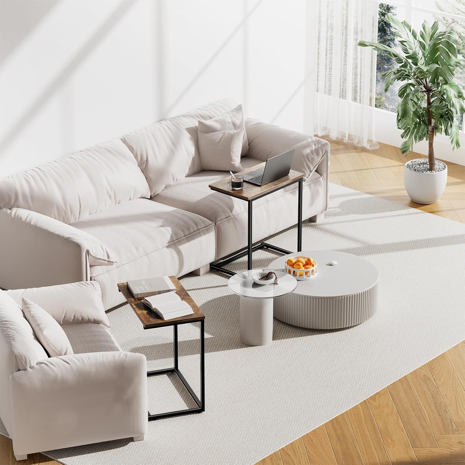 Pipishell C Shaped End Table 27 inches High, Side Table for Couch Slide Under, C Table Sofa Side End Table for Living Room