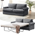 Reversible Sleeper Sofa Bed with Comfortable Memory Foam Mattress, Convertible Corduroy Full Size Pull Out Couch for Living Room, Space Saving Furniture, 70" Wide, Rounded Arms, Dark Green