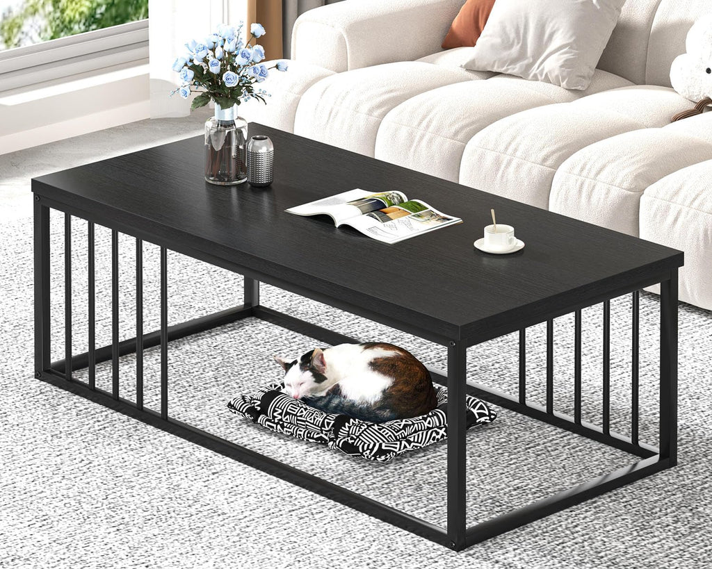 FOLUBAN Coffee Table, Modern Square Center Table for Living Room, Industrial Rustic Wood and Metal Cocktail Tea Table, 31.5 Inch, Oak