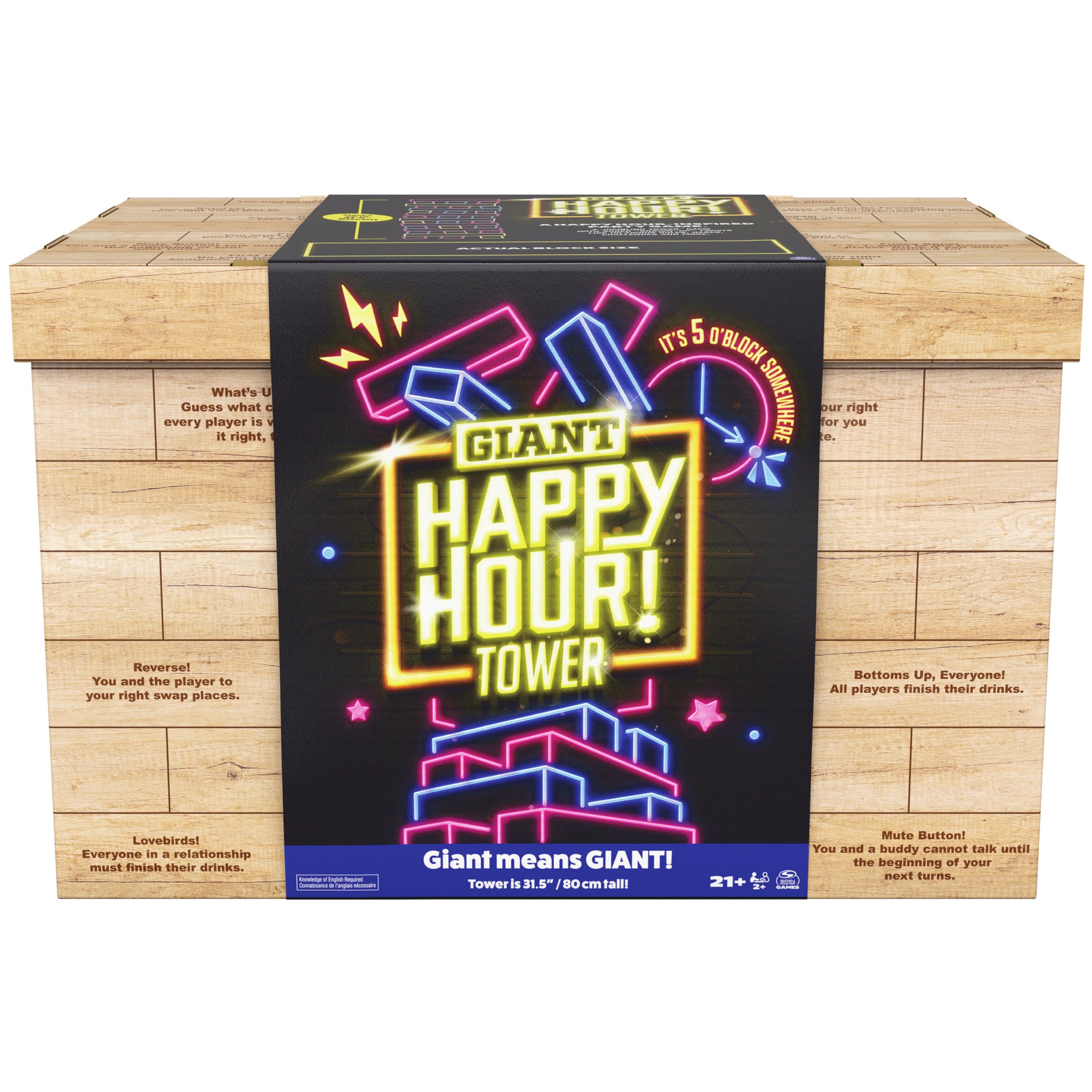 スピンマスターゲームズ、ハッピーアワータワー、巨大ジャンブリング木製ブロック、大学ゲーム、バチェロレッテパーティー、ハウスパーティー、18歳以上向け