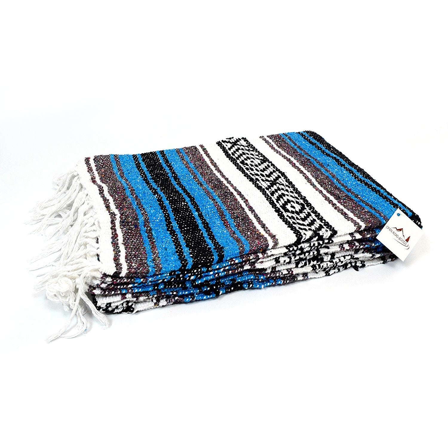 Open Road Goods Bright Blue Mexican Blanket - Authentic Serape Falsa Blanket - Handmade (Acrylic Blend, XL)